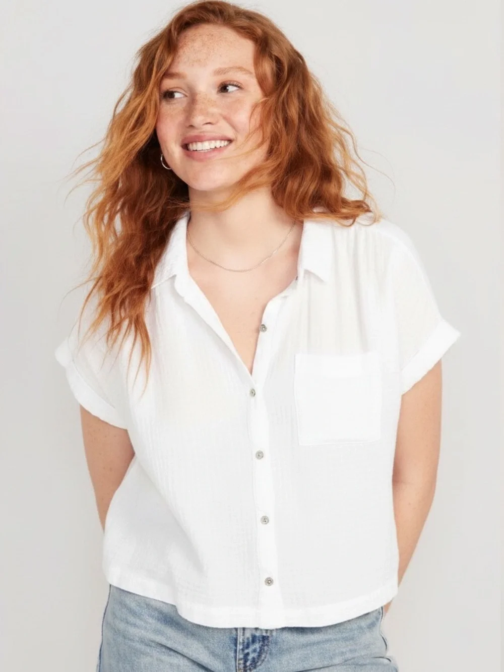 OLD NAVY Cropped Boxy Gauze Shirt - Picture 1 of 7